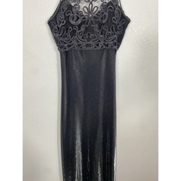 Dollar Black Embroidered Mesh Gown Scoop Neck Strappy Sleeveless Dress Medium - Image 5