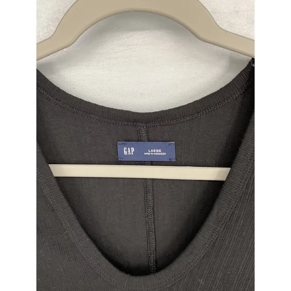 Gap Women Top Long Sleeve Ribbed Scoop Neck Black Large - Image 4