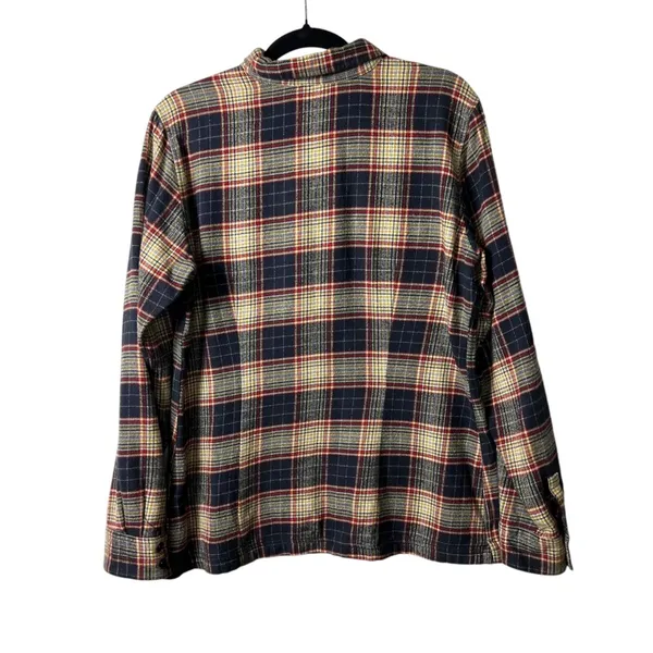 Patagonia Womens Organic Cotton Plaid‎ Flannel Popover Shirt Navy Red Yellow 12 - Image 2
