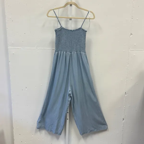 Love Tree Blue Tencel Smocked Wide Leg Jumpsuit Womens Medium 3487RM Pocketed - Image 2