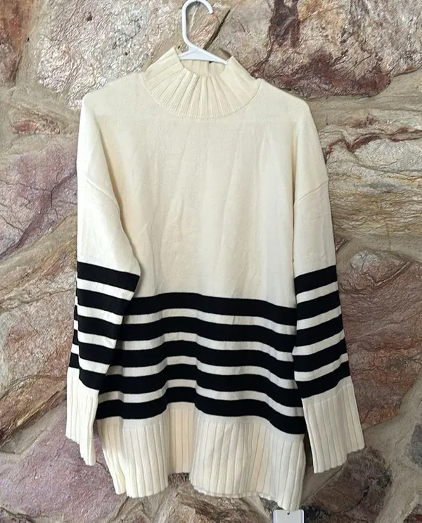 Commense Miss Paris Mock Neck Stripe Sweater size XL - Image 3