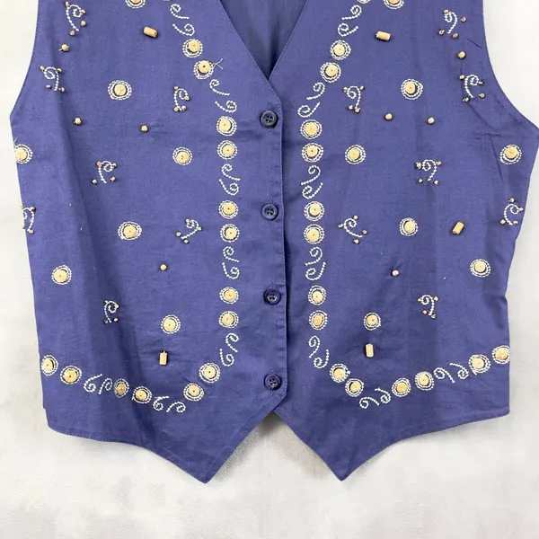 Vtg Willow Ridge Vest Women Medium Purple Embroidered Beaded Cotton Boho‎ Indie - Image 3