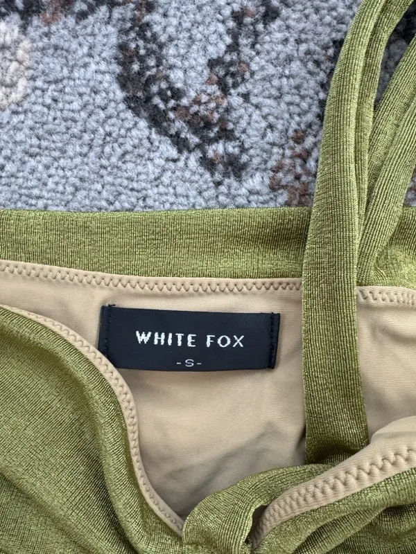 White Fox Love Language Single Strap Cut Out Mini Dress Green Small - Image 3