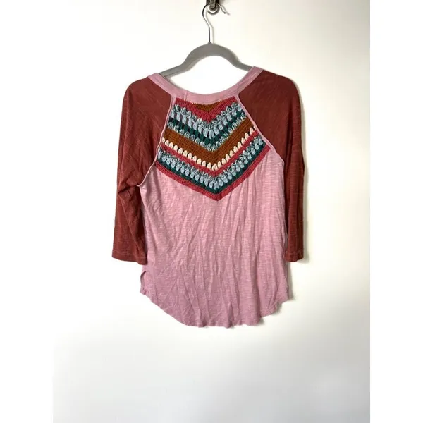 Free people spring bound crochet raglan‎ 3/4 sleeve top women's XS - Image 10