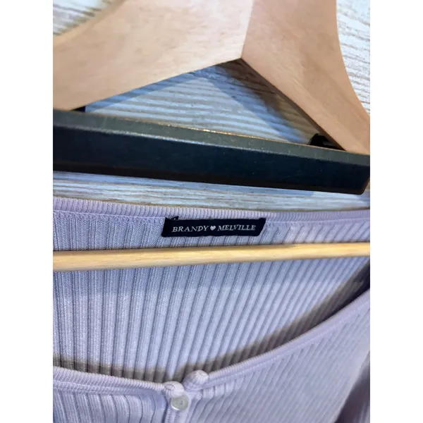 Brandy Melville Zelly Top Lavender Purple Ribbed Button Down Long Sleeve Medium - Image 3