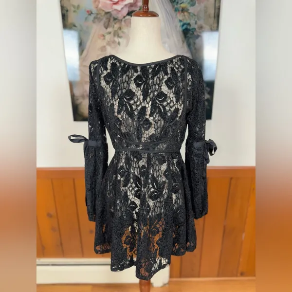 Super Cute Free People Ruby Black Lace Mini Dress! - Image 3