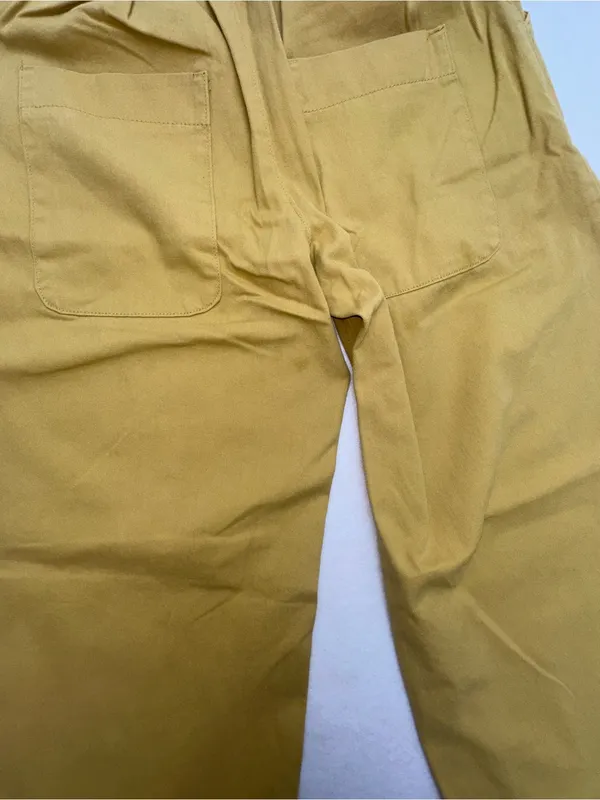 Mustard Yellow Wide Leg Crop Utility Pants Elastic Waist Patch Pockets Size S M - Image 8