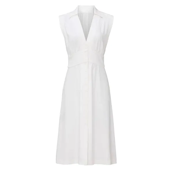 ba&sh Lady Dress Women XS Off-White‎ Sleeveless Button Front Midi Parisian Chic - Image 15