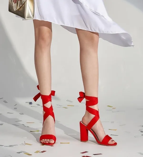 Red Chunky Heels Size 8 - Image 2