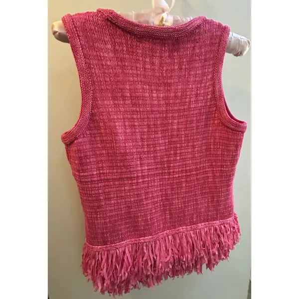 Etcetera Women Sz S Sleeveless Pink Fringe Top Textured Stretch Quiet Luxury NEW - Image 7