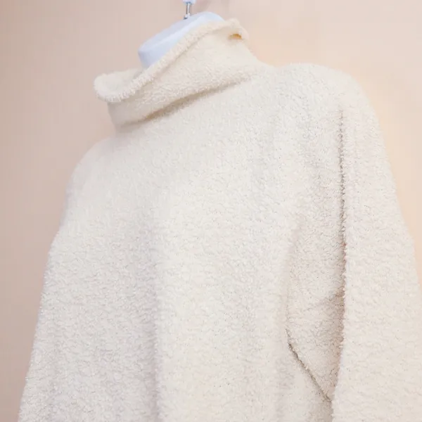 UGG Turtleneck Sweater Womens Large Cream Teddy Knit Plush‎ Cozy Drop Shoulder L - Image 5
