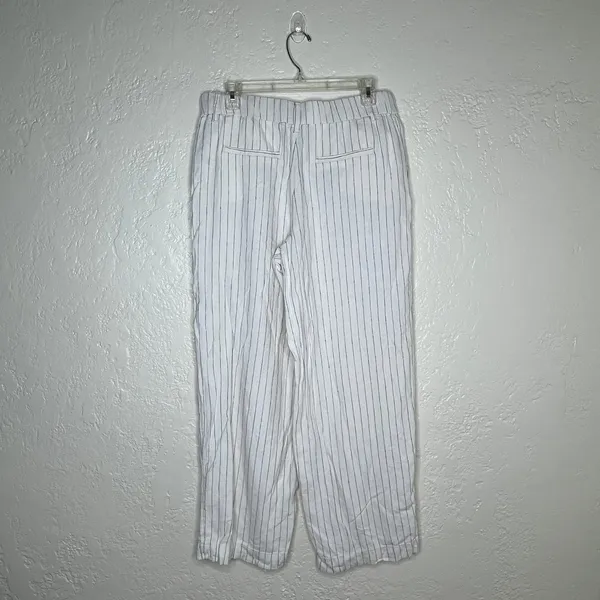 A New Day Pants 10 White Pinstripe Linen Blend Wide Leg Pleated‎ Women's - Image 2