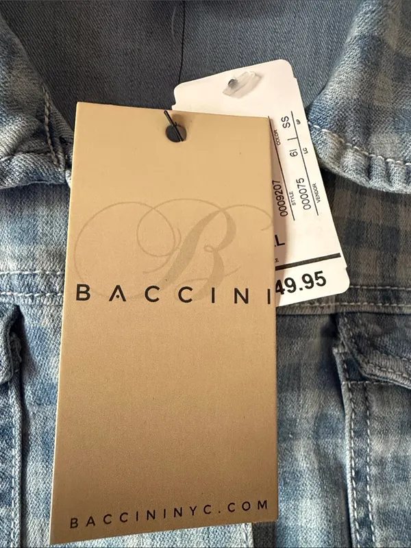 Baccini Blue Gingham Plaid Denim Button Front Sleeveless Vest. Size PXL - Image 4