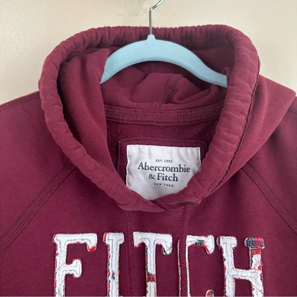 Y2K Vtg Abercrombie & Fitch Burgundy Swearshirt Hoodie Womens Large Grunge Prep - Image 2