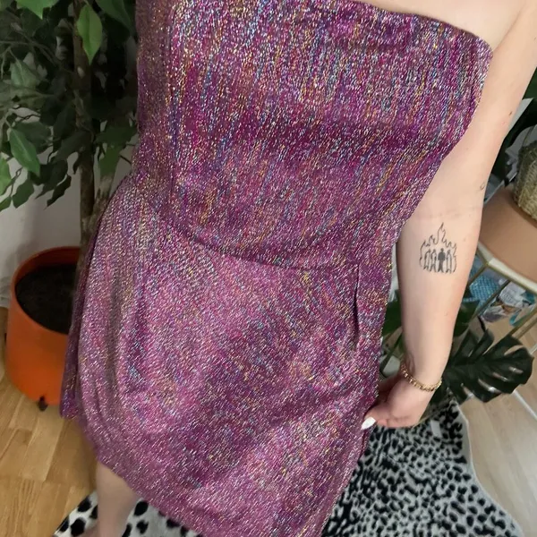 Topshop Strapless Mini Sheath Dress Metallic Purple Size 12 - Image 6