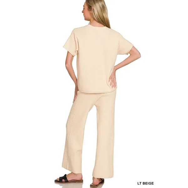 Zenana Viscose Round Neck Top &‎ Pants Set - Large - Image 3