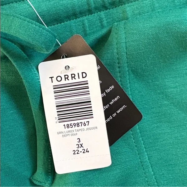 NWT Torrid LoveSick Classic Fit High Rise Lurex Stripe Joggers Green Size 3X - Image 5
