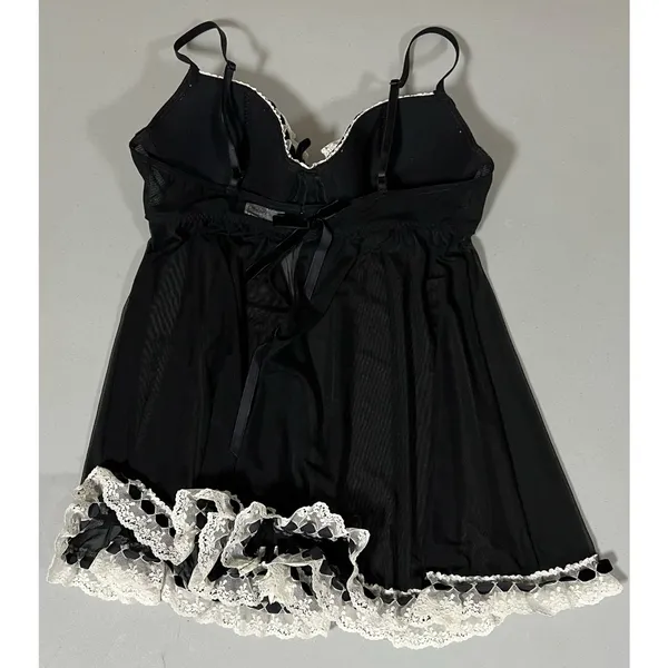Jezebel Black White Ruffle Lace Sheer Babydoll Nightie Lingerie Nightgown Dress Size S 🖤 - Image 5