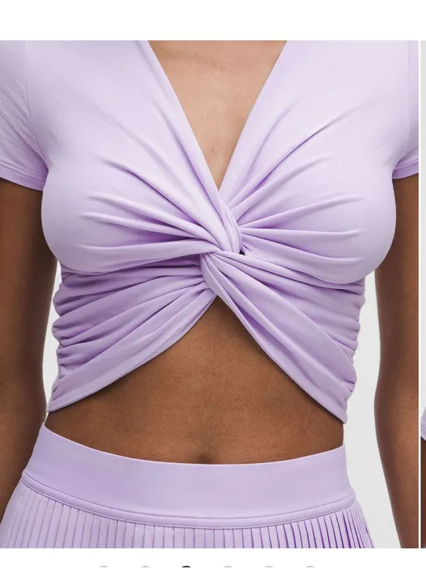 NWT!! Lululemon Modal-Silk Twist-Front Cropped T-Shirt in Light Purple - Image 3