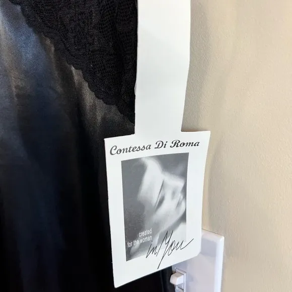 NWT Black Lace Satin Chemise Slip Dark Fairy Slipdress Fits like a Small - Image 3