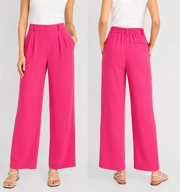 Old Navy Extra High-Rise Pleated Wide-Leg Trousers Pink Career Pants S - Image 2