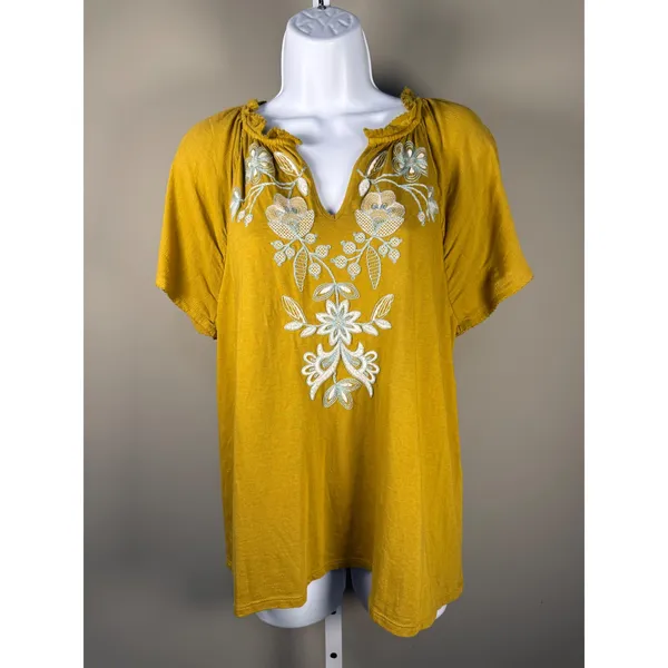 J. Jill Embroidered Mustard Boho Peasant Top Size‎ S Cottagecore Festival - Image 2