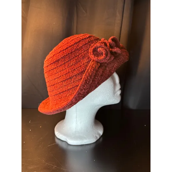 Signature Studio Vintage Rust Red Boucle Knit Floral Cloche Hat RN‎ 31289 - Image 2