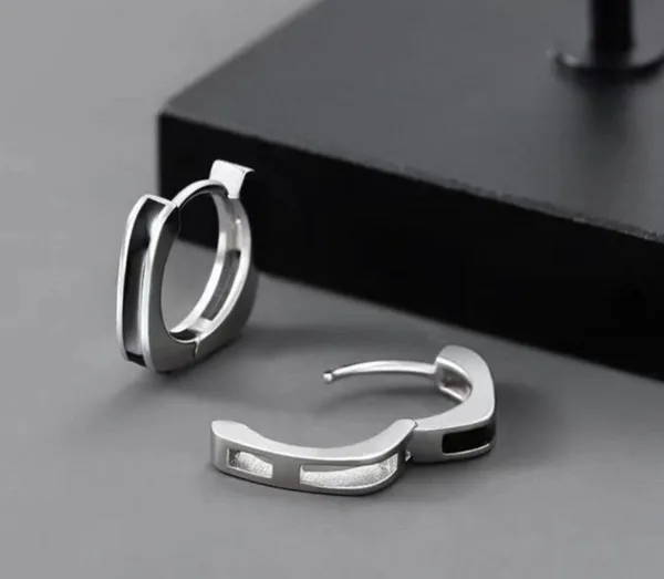 925 Silver Plated Geometry Hoop Earrings for Men Women - Image 4
