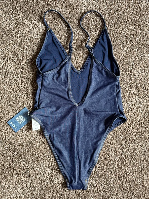 Aerie Swim | Aerie Nwt Match Made In Denim Plunge Cheekiest One Piece Swimsuit; Size S | Color: Blue - Image 3