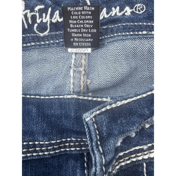 Ariya Women's Dark Wash‎ Distressed Emroidered Straight Leg SZ 9/10 Western - Image 10