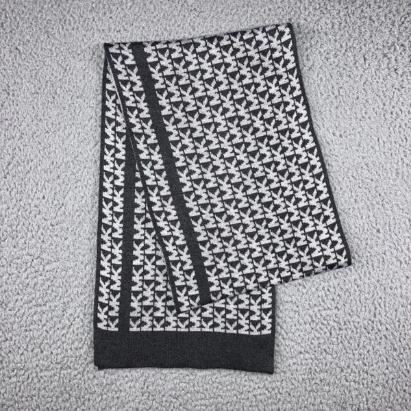 Michael Kors MK Logo Monogram‎ Scarf Gray Knit Fleece Double Sided - Image 6