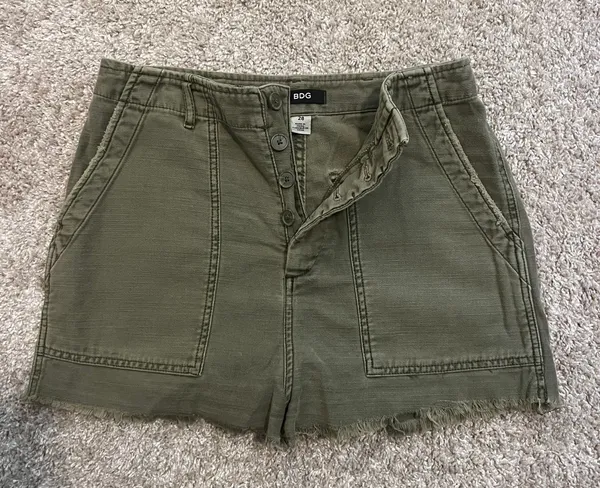 BDG Vintage Y2K Green Cargo Button Up Cut Off Shorts - Image 2
