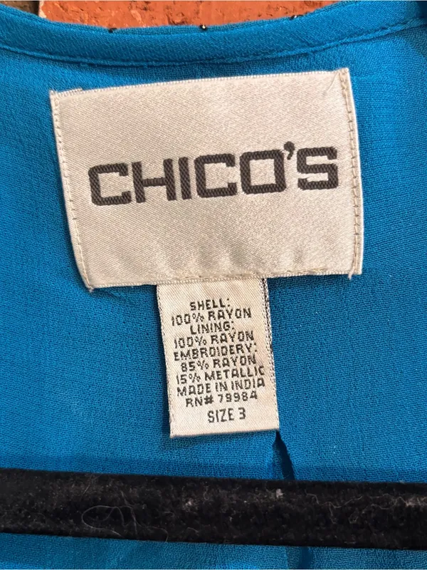 Chico’s womens beaded embroidered open front jacket cardigan turquoise blue 3 - Image 4