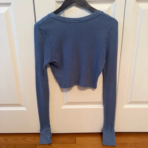 Aerie Offline Cropped Waffle Knit Scoop Neck Snap Up Cardigan - Image 3