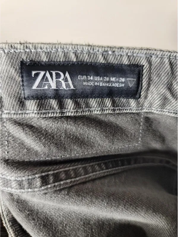 Zara Y2K Gray Wide Leg Tie-Waist Jeans Streetwear Sz 28 - Image 3