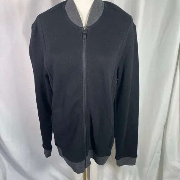 Alfani Black Zip‎ Bomber Jacket Sweatshirt Small Cotton Knit Grey Pockets New - Image 12