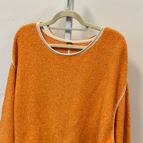 Free People Bardot Cropped Orange Textured Knit Boat Neck Long Sleeve Sweater XS - Image 3