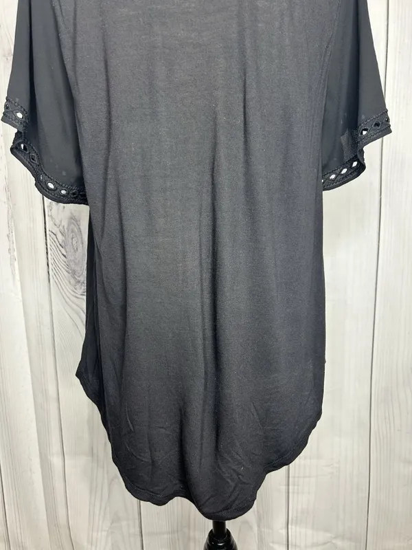 Ann Taylor Loft Black Scoop Neck Shirt Top Size Medium Embroidered Short Sleeve - Image 10