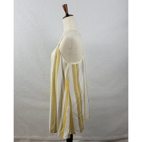 Cage Womens Slip Dress L Yellow Striped Babydoll Racerback Spaghetti Strap Mini - Image 6
