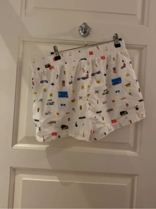 White Cotton Women's Sleep Shorts with Playful Multicolor Print - Image 2