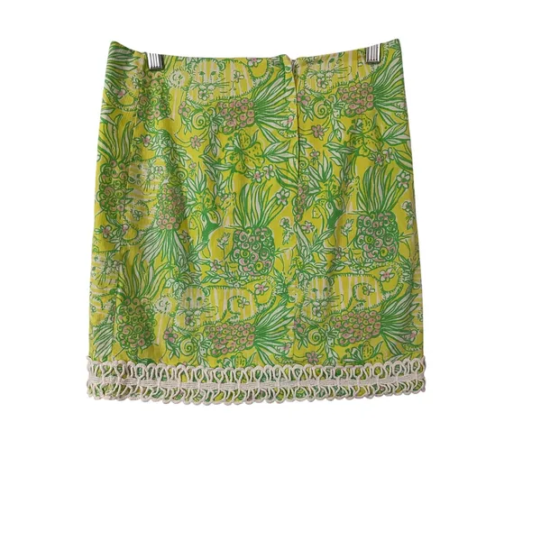 Lilly Pulitzer Size 2 Crazy Cat‎ House Print Cotton Mini Skirt with Crochet Trim - Image 2
