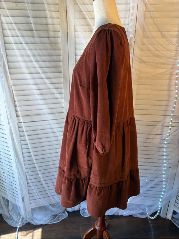 Time and Tru Rust Tiered Scoop-Neck Midi Dress - Image 2