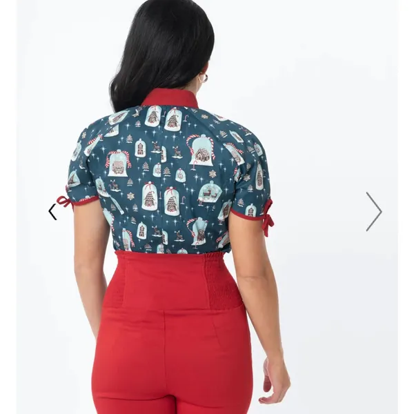 Unique Vintage Holiday blouse pussybow - Image 4