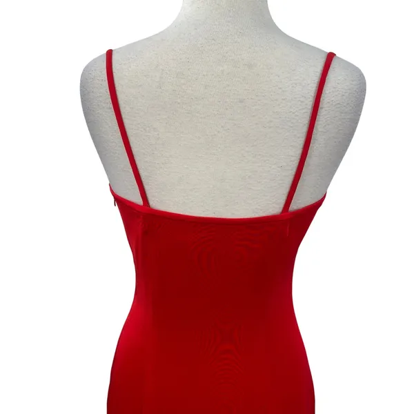Vintage 90s Cache Gown Braided Twist Front Sweetheart High Slit Crepe Red 8 - Image 8