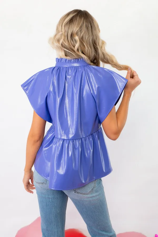 THML Purple Faux Leather V Neck Top - Image 2