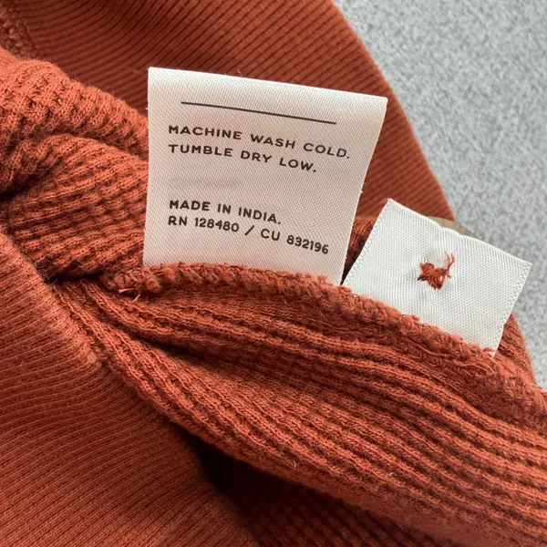 Pact Organic Cotton Waffle Knit Thermal Henley Pullover Top Rust Brown Medium - Image 6