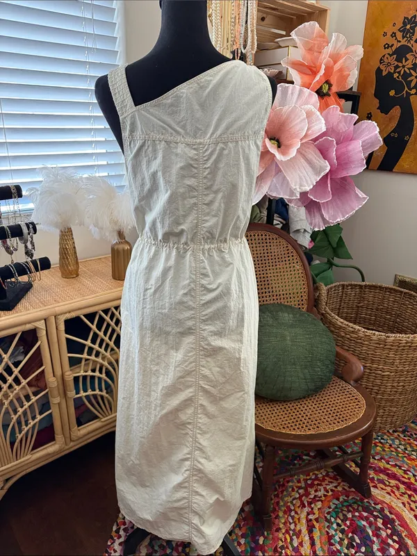 Zara Cream Asymmetrical Nylon Cinch Waist Princess Leia Sleeveless Midi Dress - Image 3