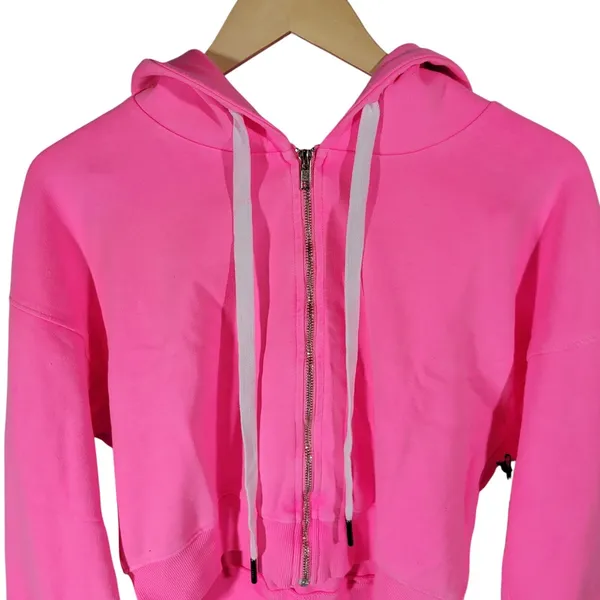 SOUL Cropped Zip‎ Up Hoodie Bright Pink Athletic Casual Womens Size S - Image 11