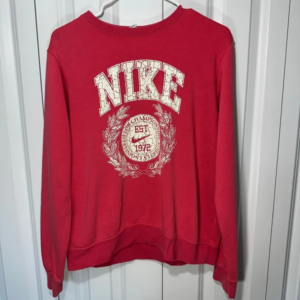 Nike Sweatshirt Womens M Pink Graphic EST 1972 Collegiate Crewneck Pullover - Image 2