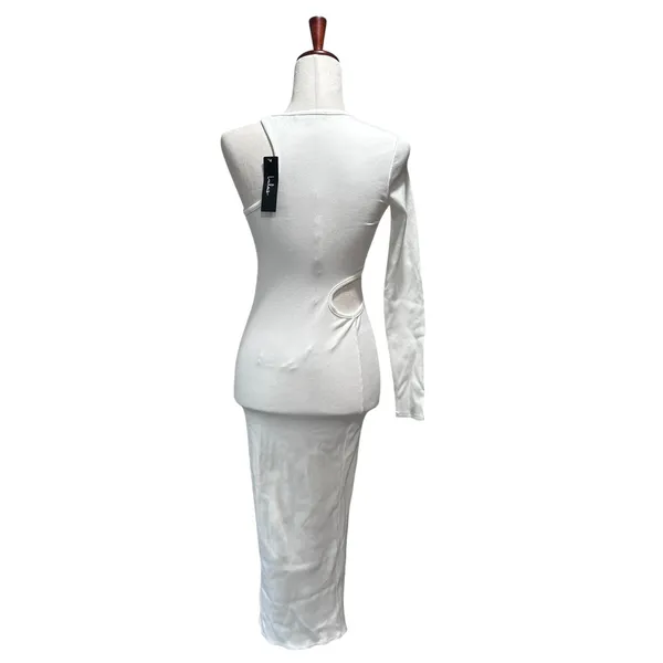 Lulu's NWT Small Enticing Allure White Ribbed Asymmetrical Cutout Midi Dress - Image 4